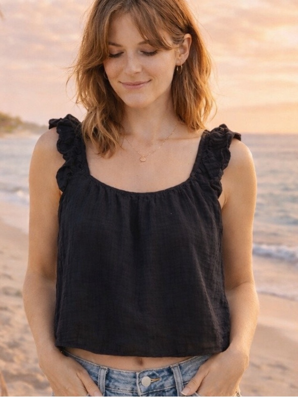 GAP Black Ruffled Crop Top